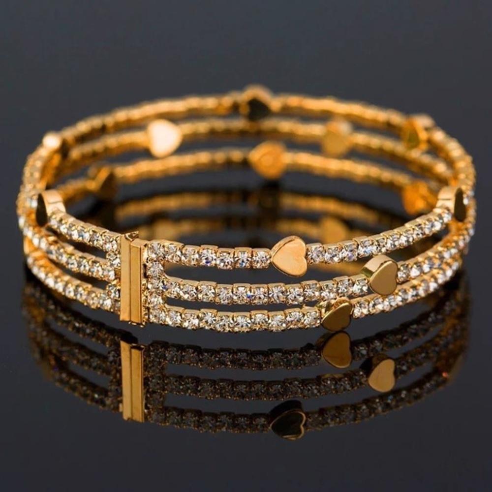 Luxury White Crystal Gold Plated Heart Bracelet - Picture 2 of 7